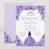 Invitation Rose de lavande violette Silver Tiara Quinceanera (Devant / Derrière)