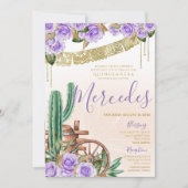 Invitation Rose de lavande Western Cactus Charro Quinceanera (Devant)