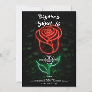 Invitation Rose de lierre lumineuse au néon rouge doux 16 16è