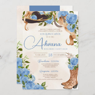 Invitation Rose de l'ouest de la Quinceanera bleu clair Vinta