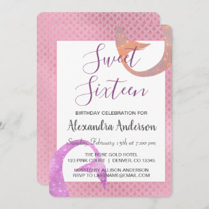 Invitation Rose de l'Sweet sixteen Mermaid 