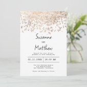 Invitation Rose de luxe en or blanc confetti mariage (Debout devant)