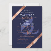 Invitation Rose de luxe Marine Gold Brushstroke Frame Mariage (Devant)