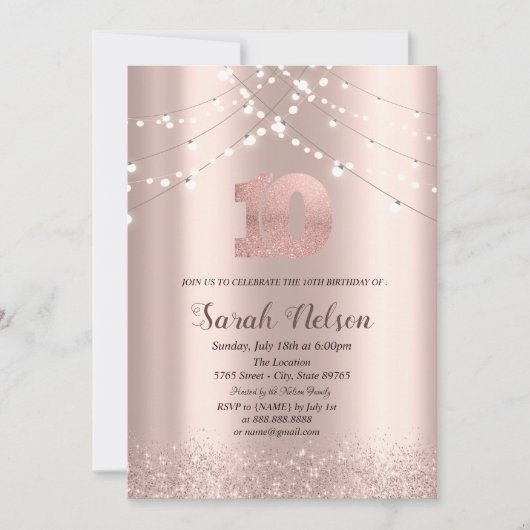 Invitation Rose de luxe Parties scintillant or String Lights  (Devant)