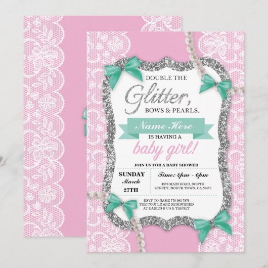 Invitation rose de maman de fille d'arc de parties (Devant / Derrière)