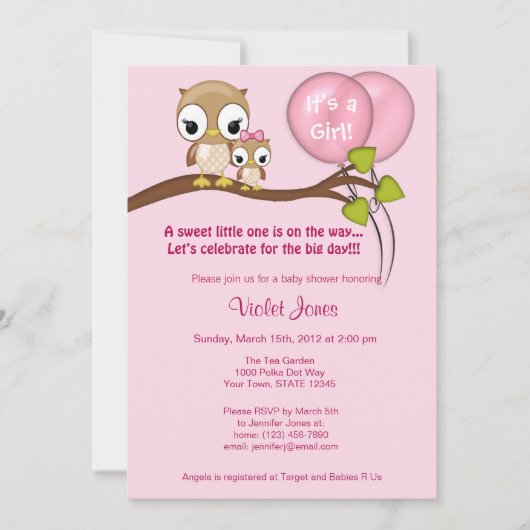 Invitation Rose de maman de fille d'invitations de baby (Devant)