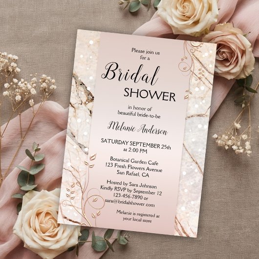 Invitation Rose de marbre or Floral douche nuptiale Invitatio