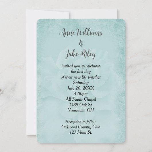 Invitation Rose de mariage Aqua (Devant)