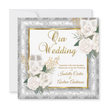 Rose de mariage champagne or argent damas