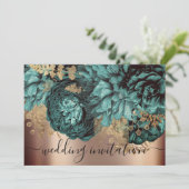 Invitation Rose de Mariage de naissance Turquoise Roses verts (Debout devant)