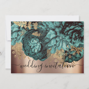 Invitation Rose de Mariage de naissance Turquoise Roses verts