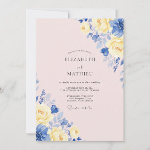Invitation Rose de mariage jaune carmin blush