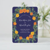 Invitation Rose de mariage orange et bleu marine enregistrer  (Debout devant)
