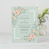 Invitation Rose de mariage romantique vert menthe (Debout devant)