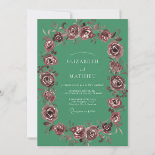 Invitation Rose de mariage séduisante vert cyan