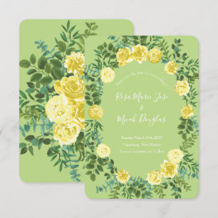 Invitation Rose de mariage vintage jaune et verte de printemp