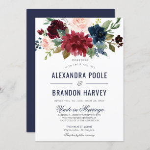 Invitation Rose de marine Bourgogne Mariage floral moderne