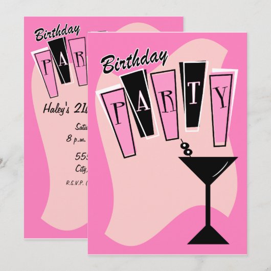 Invitation Rose de Martini d'anniversaire (Devant / Derrière)