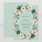 Invitation Rose de mer Mousse Ranunculus Eucalyptus Mariage (Devant / Derrière)