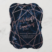 Invitation Rose de minuit en marbre bleu+Faux Fiançailles d'o (Devant / Derrière)