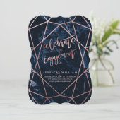 Invitation Rose de minuit en marbre bleu+Faux Fiançailles d'o (Debout devant)