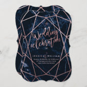 Invitation Rose de minuit en marbre bleu+Faux Mariage d'or (Devant / Derrière)