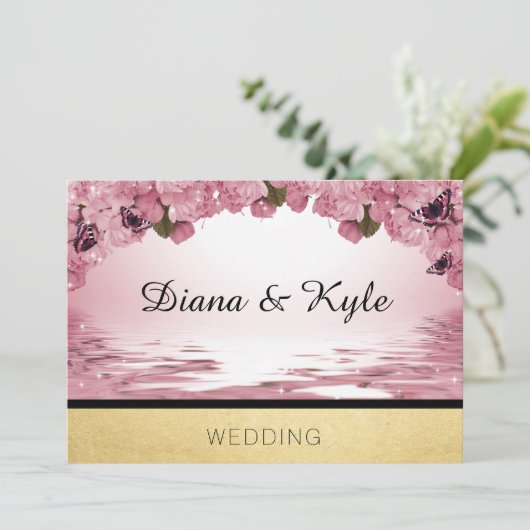 Invitation rose de modèle de mariage d'or de (Debout devant)