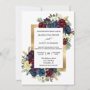 Invitation Rose de Noël d'hiver Floral Mariage Aquarelle en