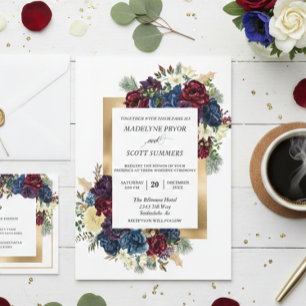 Invitation Rose de Noël hivernale Fleurs Mariage Aquarelle Da