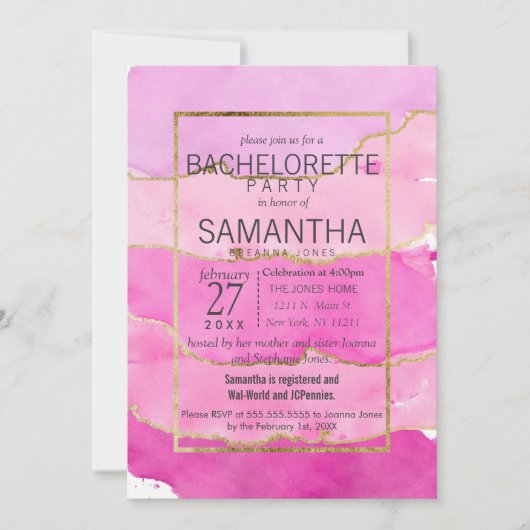Invitation rose de partie de Bachelorette (Devant)