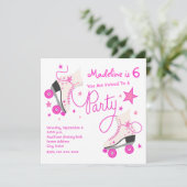 Invitation rose de partie de patin de rouleau (Debout devant)