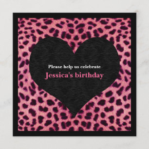 Invitation rose de partie d'impression de guépard