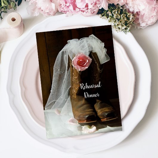 Invitation Rose de pays Bottes Mariage Dîner de répétition