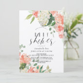 Invitation Rose de pêche à l'aquarelle et Baby shower Hydrang (Debout devant)