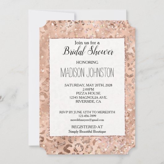 Invitation Rose de pêche Leopard Glitz (Devant)