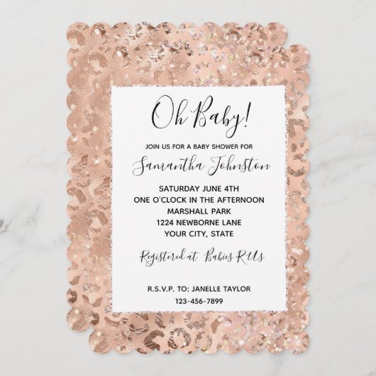 Invitation Rose de pêche Leopard Glitz (Devant / Derrière)