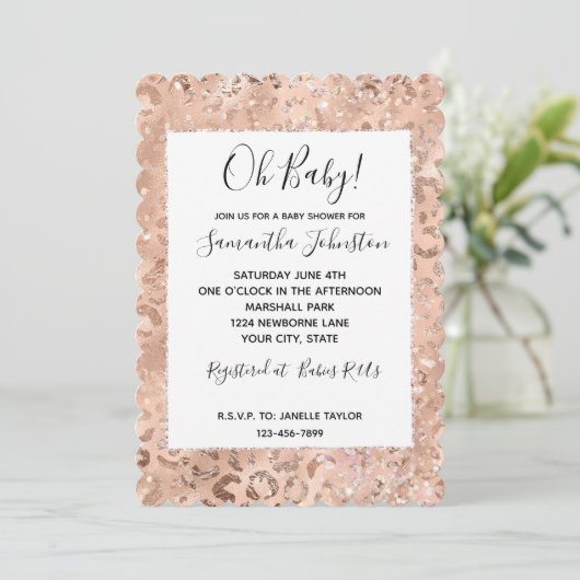 Invitation Rose de pêche Leopard Glitz (Debout devant)