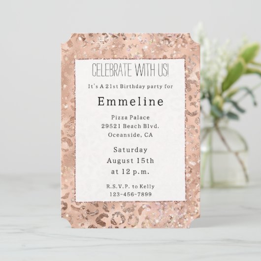 Invitation Rose de pêche Leopard Glitz (Debout devant)