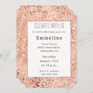 Invitation Rose de pêche Leopard Glitz