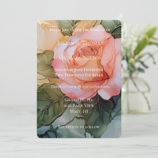 Invitation Rose de pêche romantique Mariage de fleurs (Debout devant)