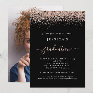Invitation rose de photos 2024 Gold Parties scintillant Noir