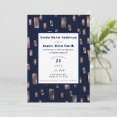 Invitation Rose de pinceau moderne or & Mariage bleu marine (Debout devant)