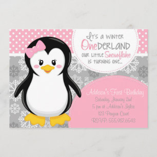 Invitation rose de pingouin d'ONEderland d'hiver
