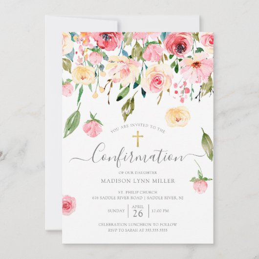 Invitation Rose de pivoines Confirmation florale (Devant)