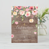Invitation Rose de pivoines roses rustiques Confirmation flor (Debout devant)