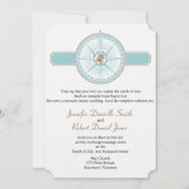 Invitation Rose de plage Bleu et Gold Compass Mariage (Devant)