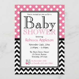 Invitation Rose de point de polka et baby shower de Chevron