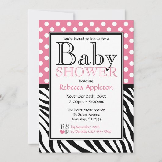 Invitation Rose de point de polka et baby shower d'impression (Devant)