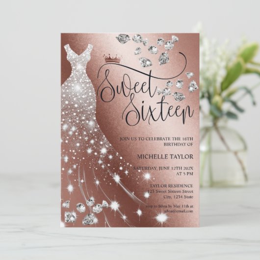 Invitation Rose de poussette moderne Parties scintillant or d (Debout devant)