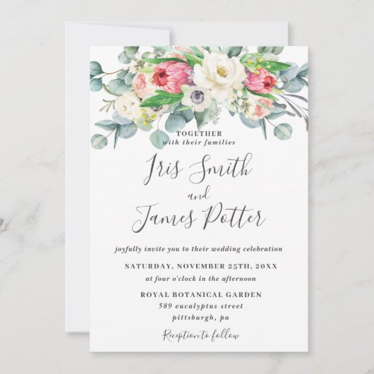 Invitation Rose de Protea rustique Blush Mariage floral ivoir (Devant)